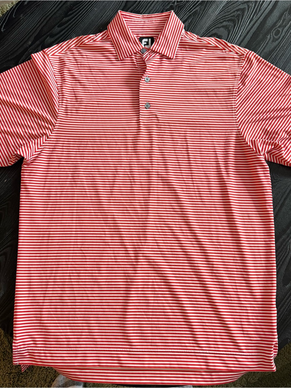 FootJoy Red and White Narrow-Stripe Men's Golf Polo